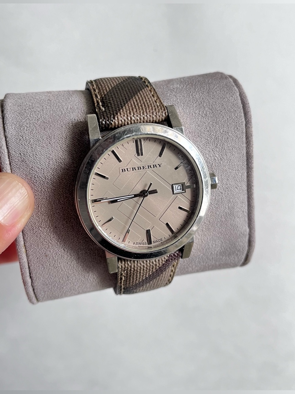 Burberry Taupe Dial with Brown Check Strap Watch